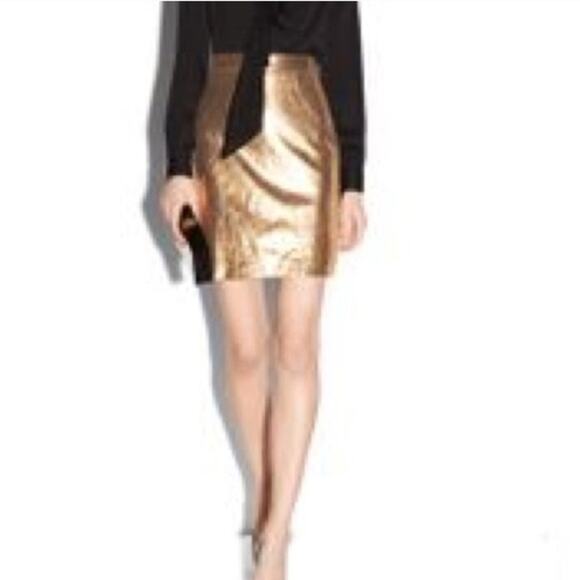 Dana Buchman faux leather Golden Skirt 2 Petite - Picture 1 of 9